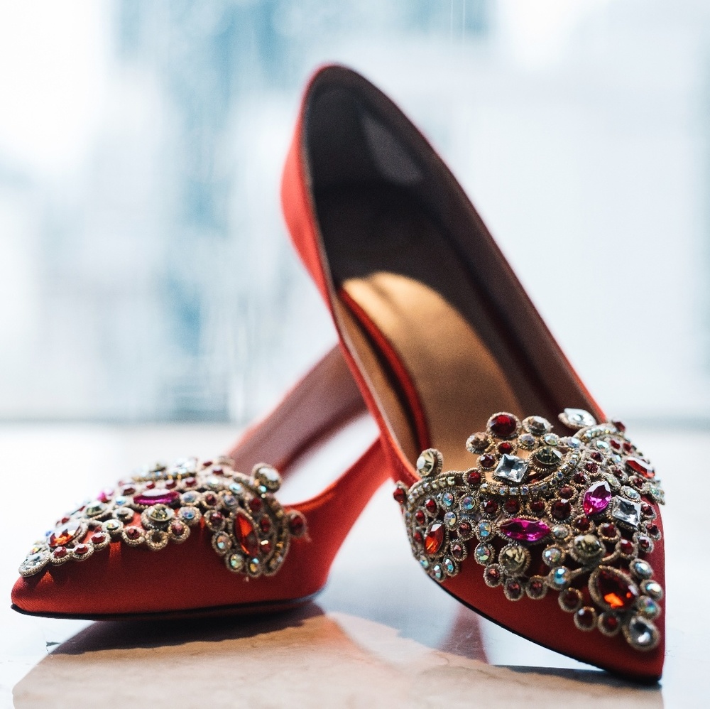 Satin red high heels wedding